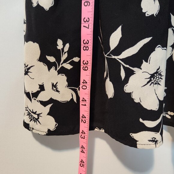 Monteau Black White Floral Print Day Dress w/Elastic Gathered Waist- Small - Picture 8 of 12